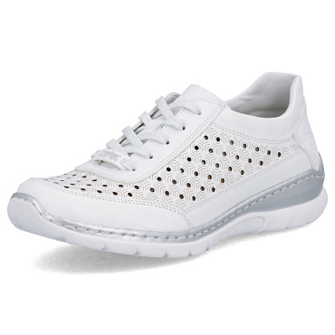 RIEKER L3217-80 fehér női bőr sportcipő, légáteresztő, Antistress talp