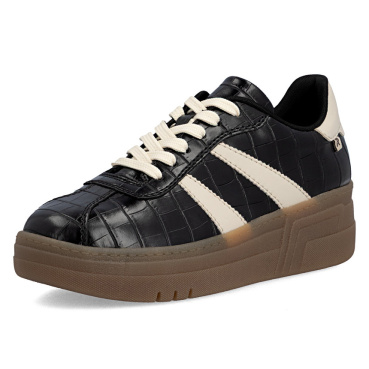 RIEKER M7601-00 fekete női platformos sportcipő 3 cm-es talppal, modern és kénye
