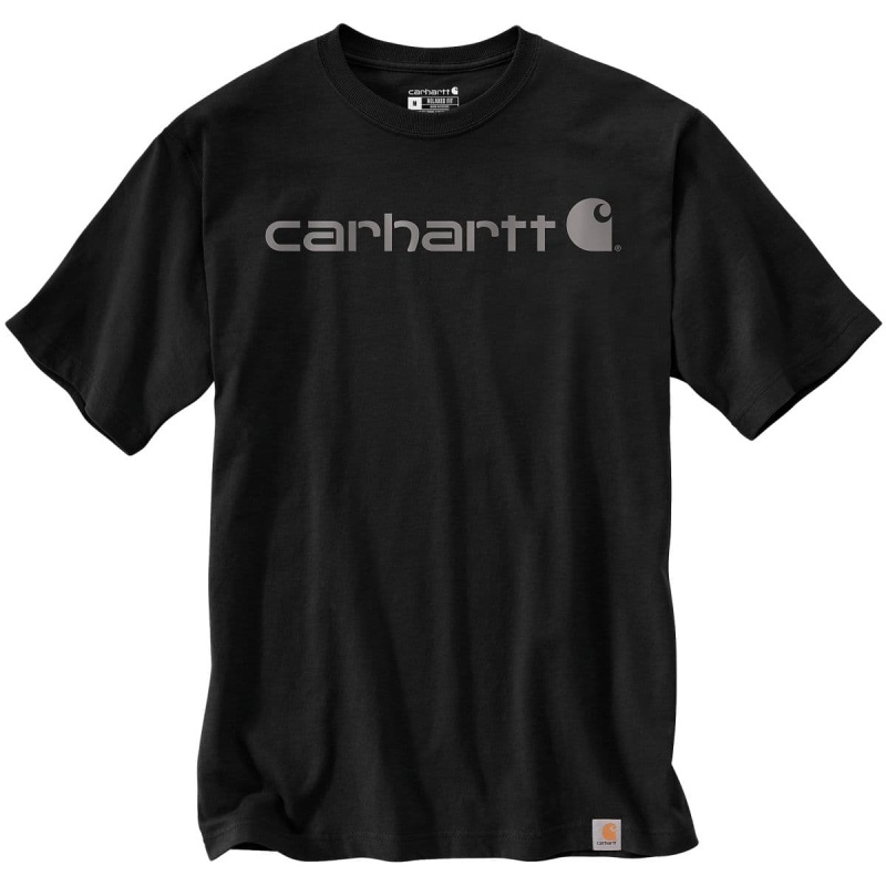 részlet CARHARTT Core fekete férfi pamut póló, laza modern szabás, ikonikus márka