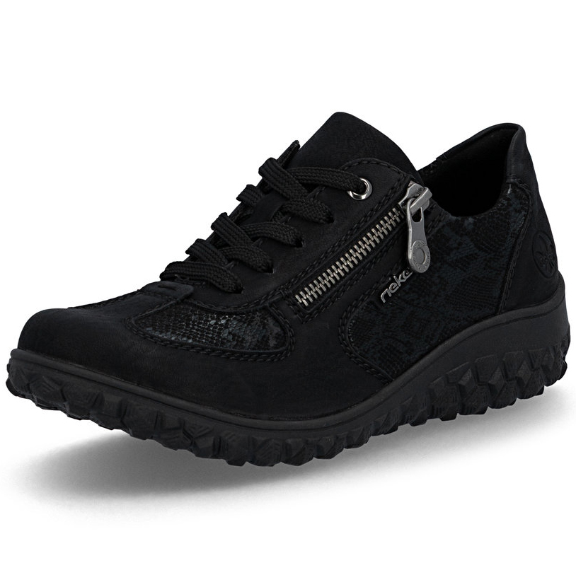 részlet RIEKER 59501-00 fekete női modern és kényelmes félcipő mintával