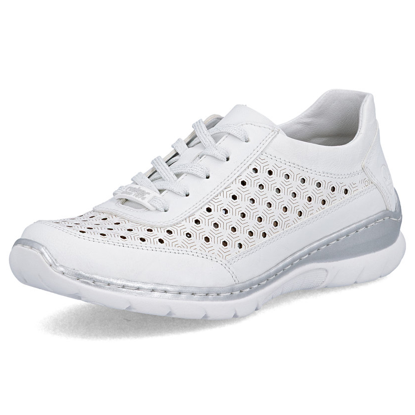 részlet RIEKER L3217-80 fehér női bőr sportcipő, légáteresztő, Antistress talp