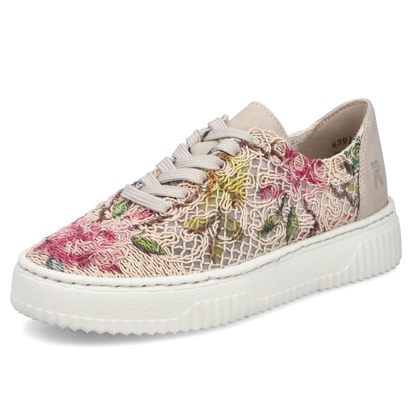 részlet RIEKER N9919-91 bézs női divatos sneaker cipő mintával, légáteresztő anyag