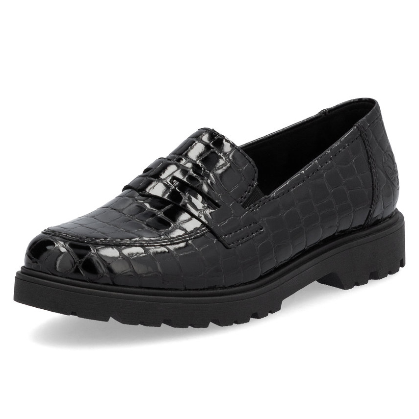 részlet RIEKER 45560-03 fekete női fényes mokaszin, modern