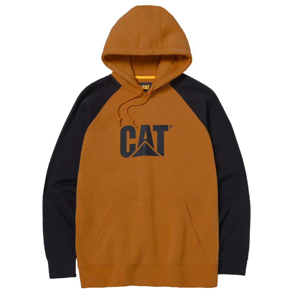 részlet Caterpillar Colorblock Two Tone barna férfi pamut pulóver, kényelmes mindennapi