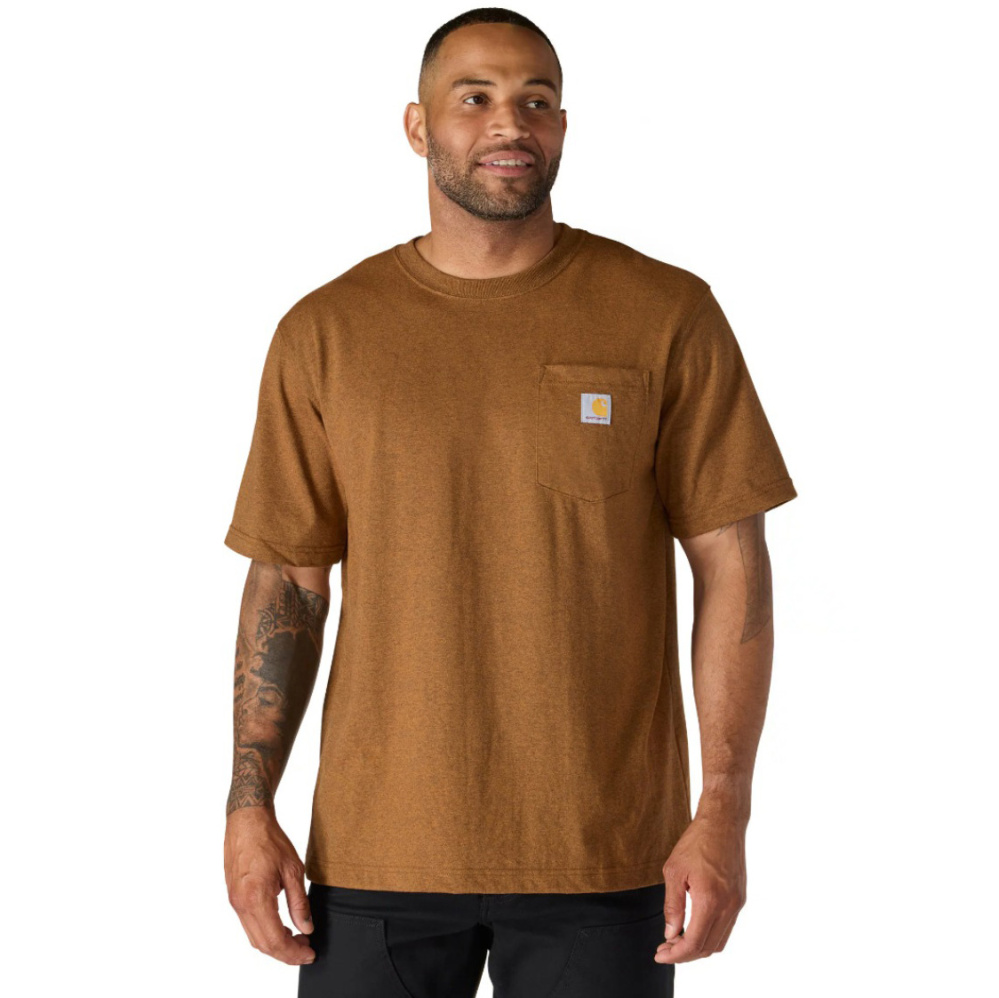 részlet CARHARTT Pocket barna férfi pamut póló, laza modern szabás, ikonikus márka